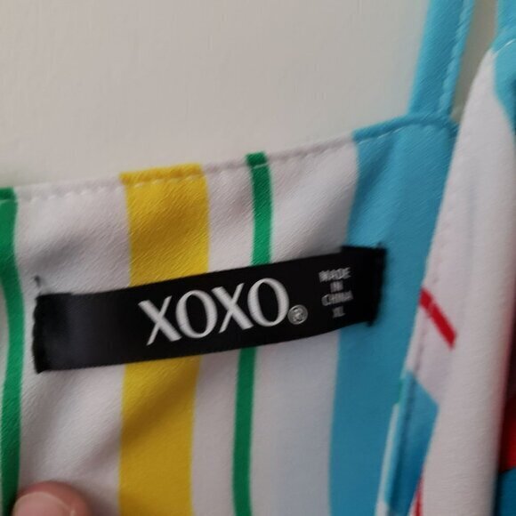 XOXO Womens Striped Dress Jumper Romper Sheer Over Shorts Maxi Size XL Pre-Owned - Picture 10 of 14